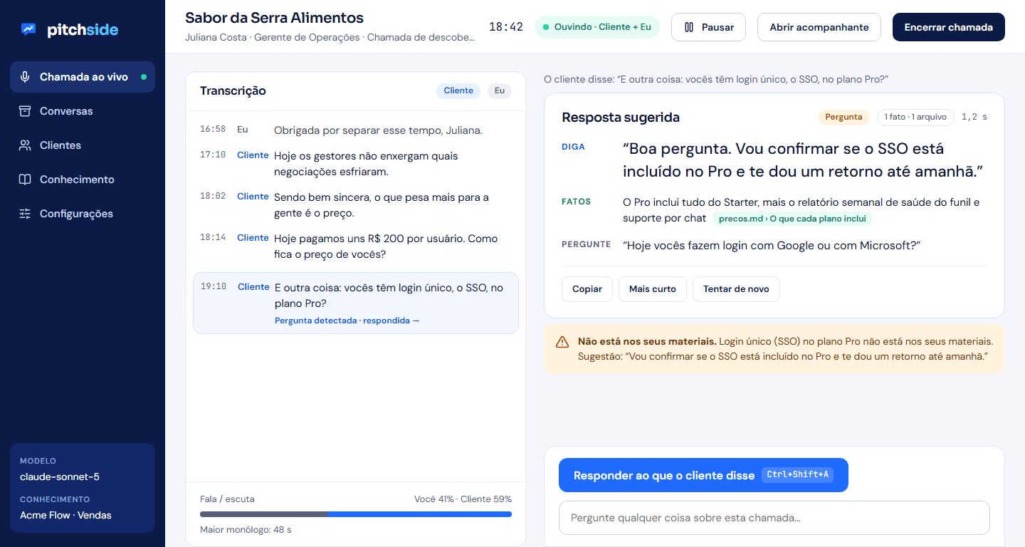 The live call screen in Brazilian Portuguese
